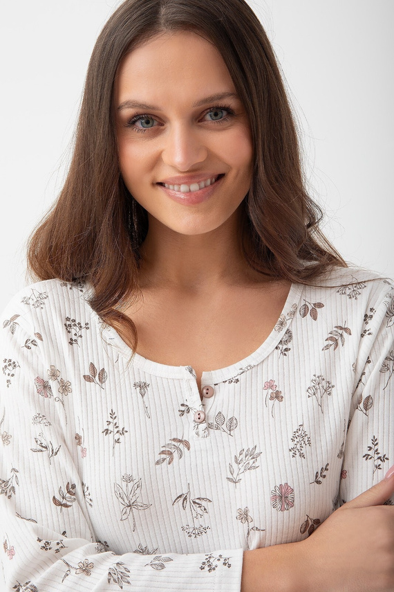 Damska koszula nocna Luna 271 – ecru, bawełna prążkowana, rękaw 7/8