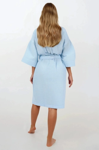 Szlafrok damski Blue Lady – 100% bawełna, rękaw 3/4, szerokie mankiety | Momenti Per Me