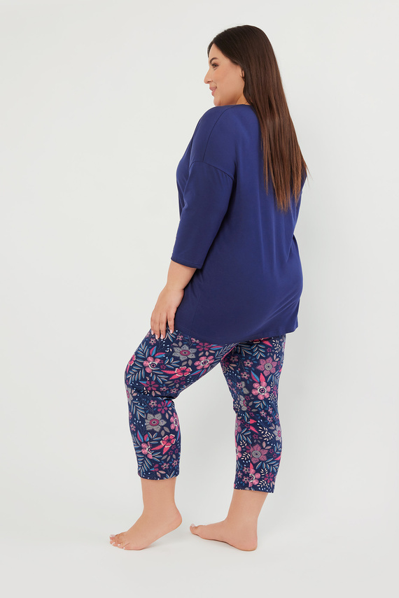 Piżama Damska 3/4 rękaw, 7/8 spodnie Folk Italian Fashion - granatowy/druk