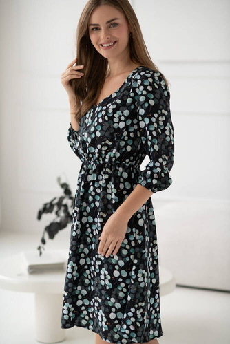 Sukienka ciążowa i do karmienia Lovely Dress Midi rękaw 3/4 Milk&Love w listki eukaliptusa