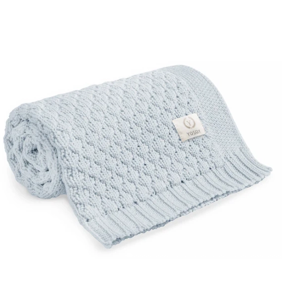 Yosoy Bubbles błękitny – koc dziecięcy z wełny merino, miękki, oddychający, dwustronny
