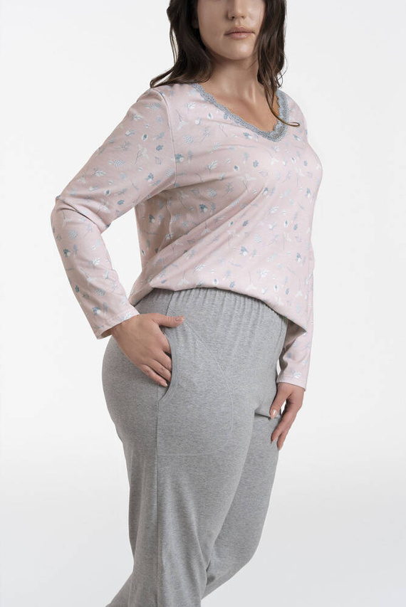 Piżama Damska długi rękaw, długie spodnie Simona Italian Fashion - druk/melanż