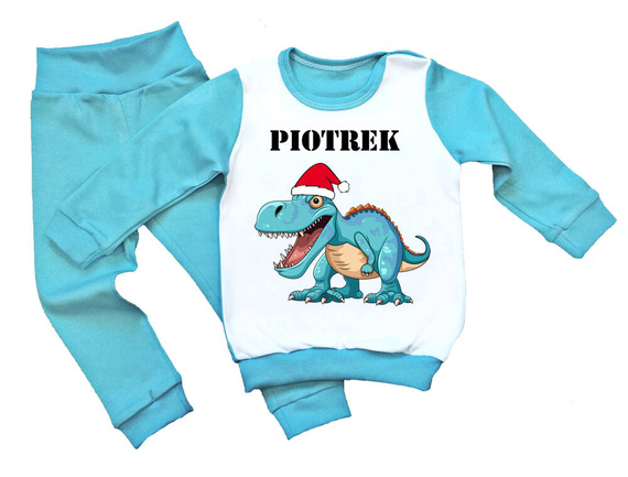 Piżamka świąteczna dla dzieci z dinozaurem oraz imieniem Moocha niebieski