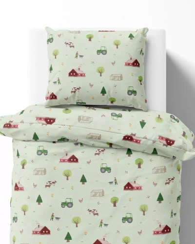Pościel dziecięca bawełniana 5441 A Farma Detexpol miętowy 