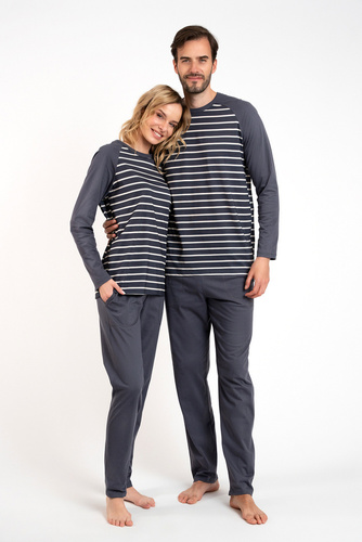 Piżama Damska długi rękaw, długie spodnie Oda Italian Fashion - druk grafitowy/grafitowy