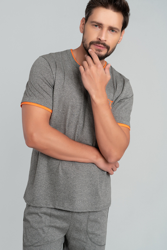 Piżama Męska krótki rękaw, 3/4 spodnie Marek Italian Fashion- średni melanż