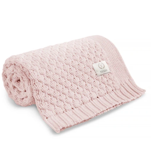 Yosoy Bubbles pudrowy róż  – koc dziecięcy z wełny merino, miękki, oddychający, dwustronny
