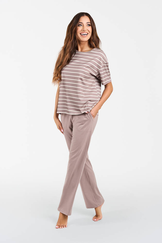 Piżama Damska krótki rękaw, długie spodnie Betty Italian Fashion - cappuccino/druk cappuccino