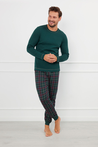 Piżama Męska długi rękaw, długie spodnie Fogo talian Fashion - zielony/druk