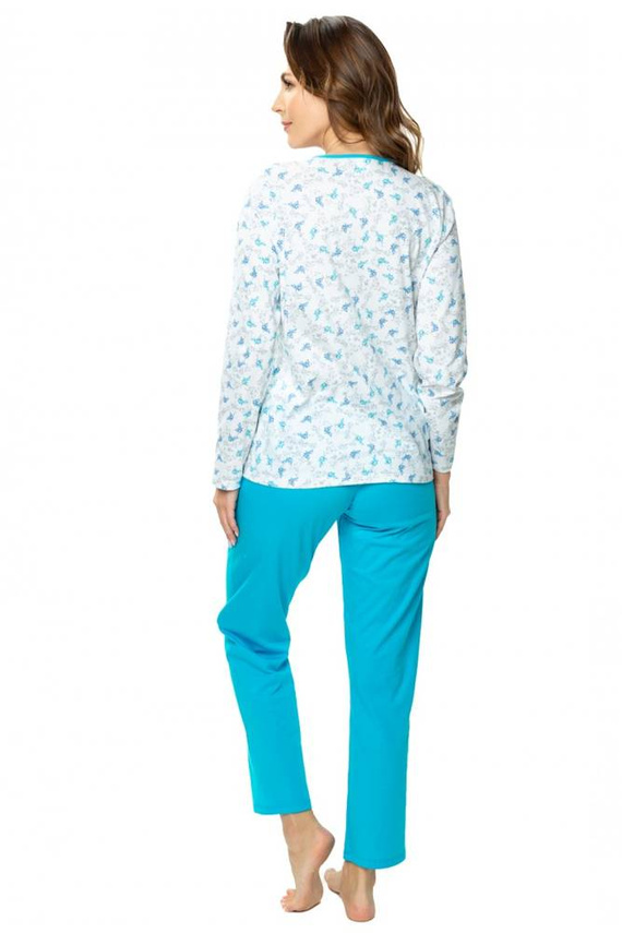 Piżama damska 86566 Anna rozpinana Mewa - biały-turkus