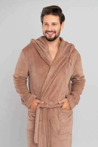 Szlafrok męski z kapturem Mimas Italian Fashion- camel 