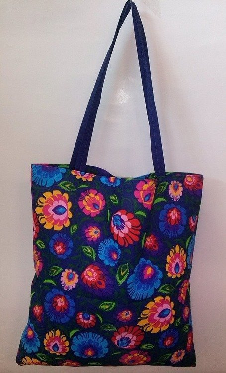 Torba bawełniana na zakupy Kwiatki wzór serwetki szary