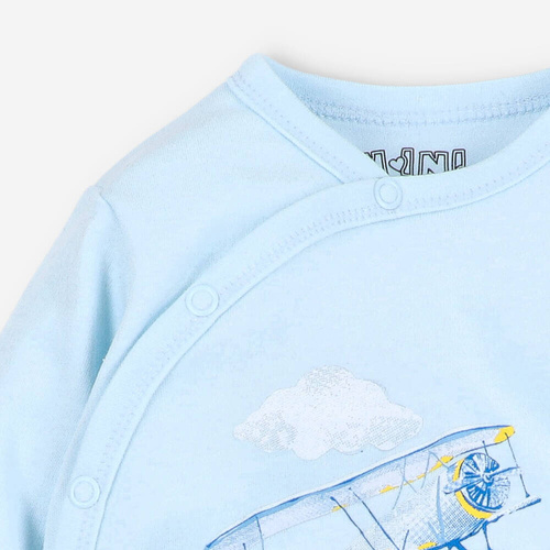 Pajacyk chłopięcy bawełniany Samoloty Nini błękitny 