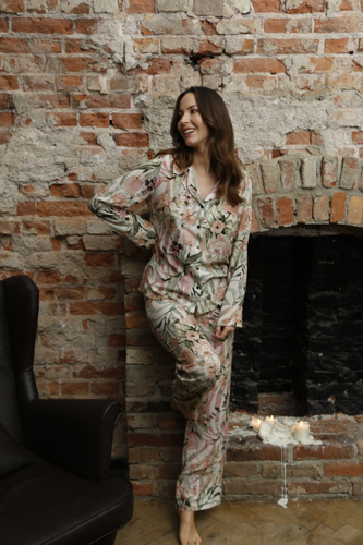 Piżama damska rozpinana 86632 Ines Mewa kwiaty