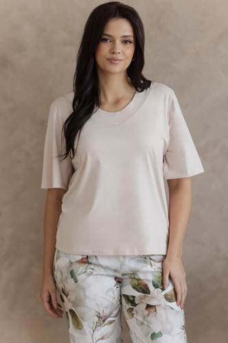 Piżama Damska Afrodyta Taro – Bawełniana Koszulka i Spodnie 7/8 z Kwiatowym Printem