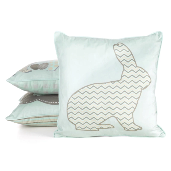 Poszewka wielkanocna Wiosna 1 z weluru zdobiona nadrukiem zajączka Eurofirany