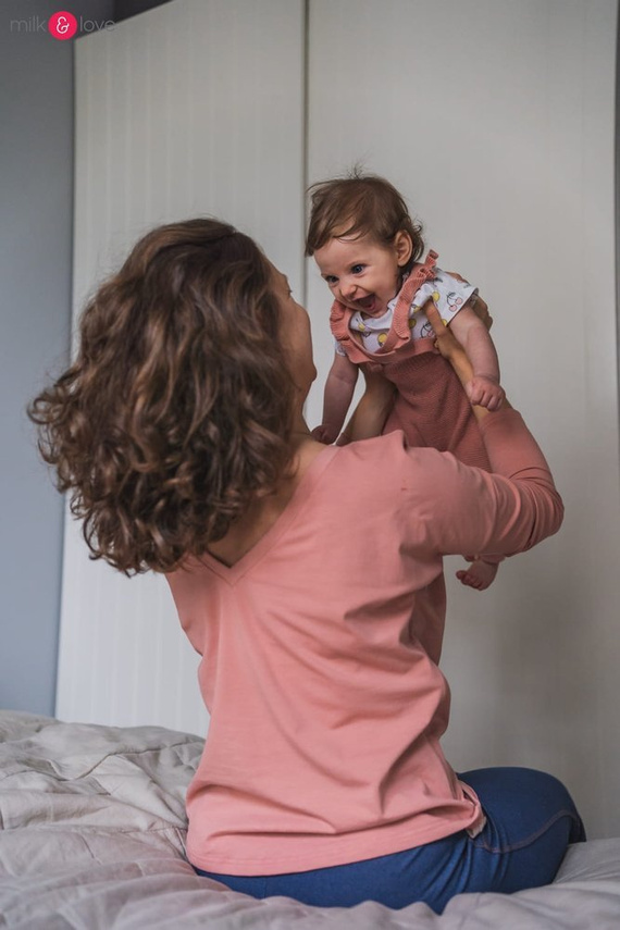 Bluzka ciążowa i do karmienia z rękawem Two Ways Milk&Love ochra