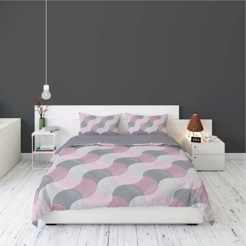 5631 B Detexpol Pastel Flowers szaro-różowe fale geometryczne– pościel flanelowa bawełniana, miękka i przytulna