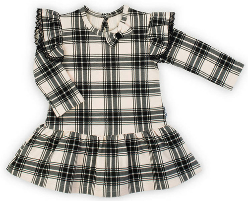 163668 Magia Świąt Sukienka + opaska Nicol - kratka: czarny, beżowy