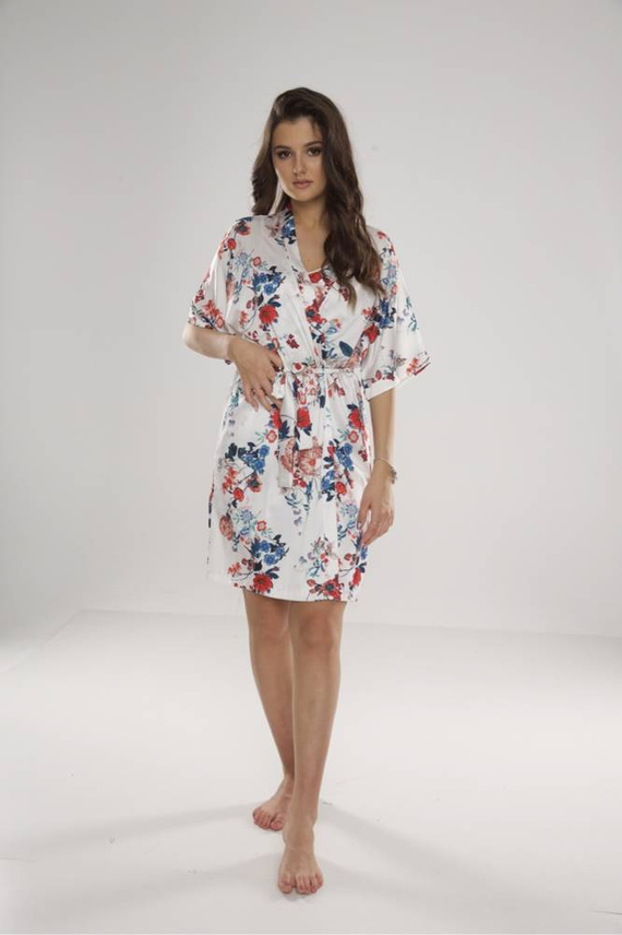 Szlafrok damski 638 Lurdes De Lafense - ecru-czerwony