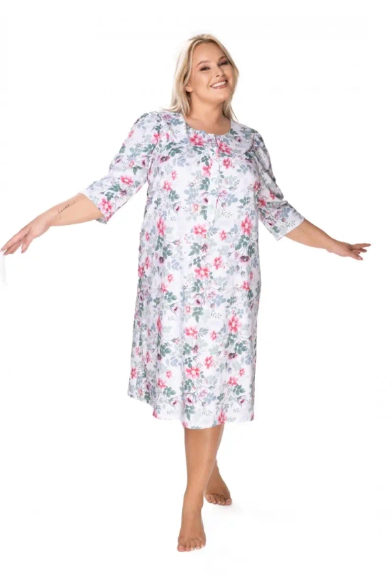Koszula nocna 86410 Adelajda z rozpinanym dekoltem Mewa kwiaty