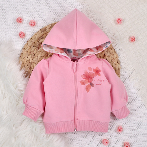 Bluza dresowa z bawełny organicznej Kolorowe kwiatki Nini różowy