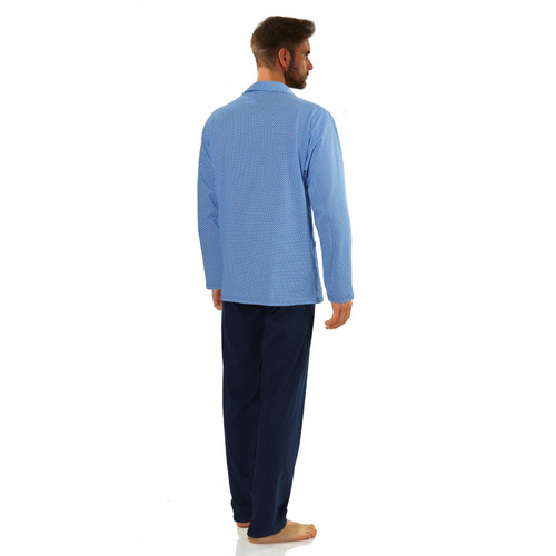 Bawełniana piżama męska, rozpinana 2210/15 Sesto Senso - granatowy