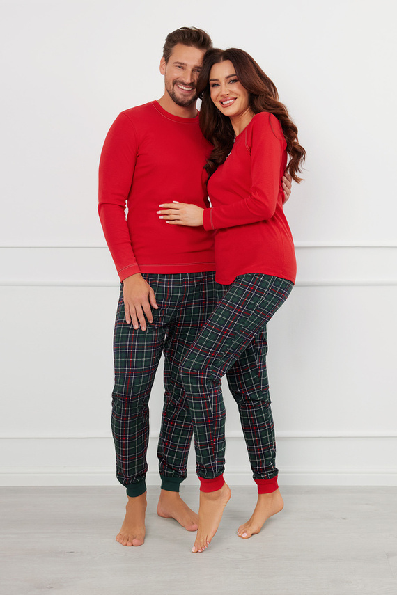 Piżama Damska długi rękaw, długie spodnie Foggia Italian Fashion - czerwony/druk