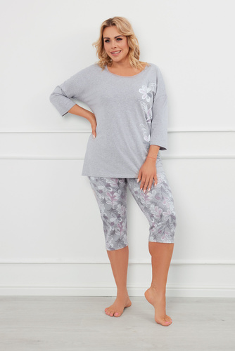 Piżama Damska 3/4 rękaw, 3/4 spodnie Ibena Italian Fashion - melanż/druk