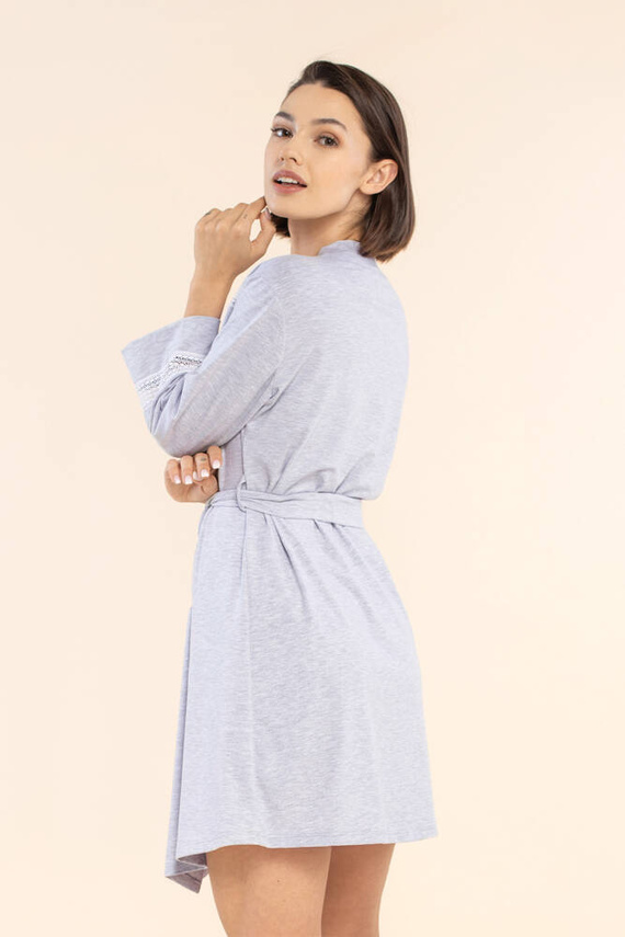 Szlafrok damski z koronką 48 Bonamera szary melanż