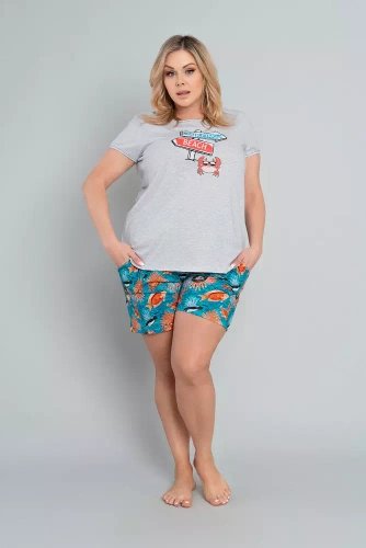 Piżama Damska krótki rękaw, spodenki Oceania Italian Fashion - melanż/druk