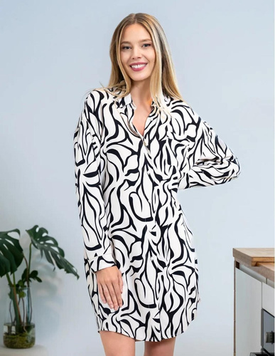 Moraj PDK4800-003 – koszula nocna damska z wiskozy, długi rękaw, zapinana na guziki