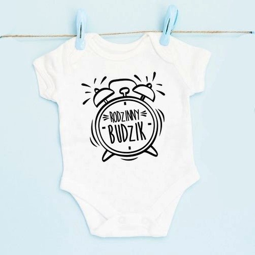 "Budzik rodzinny" body krótki rękaw Moocha biały