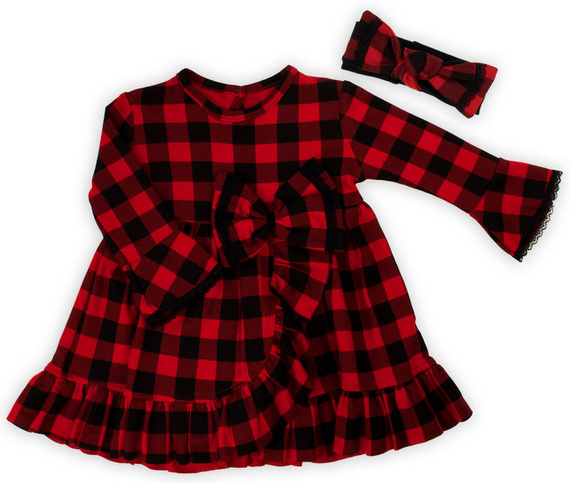 163566 Magia Świąt Sukienka + opaska Nicol - kratka: czarny, czerwony