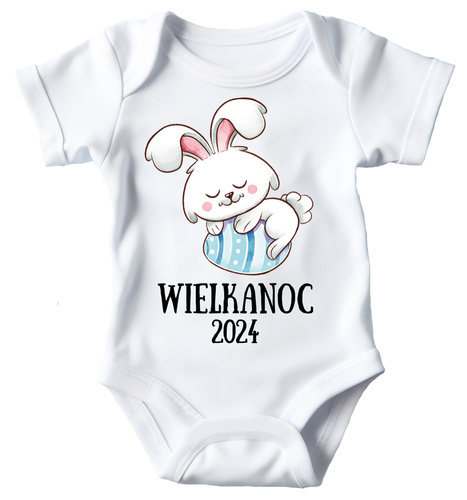Body krótki rękaw "Wielkanoc z króliczkiem dla chłopca" Moocha biały
