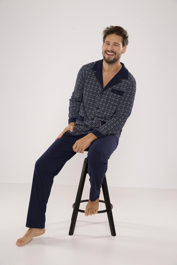 538 Carlo Piżama Męska De lafense - granat+kwadrat