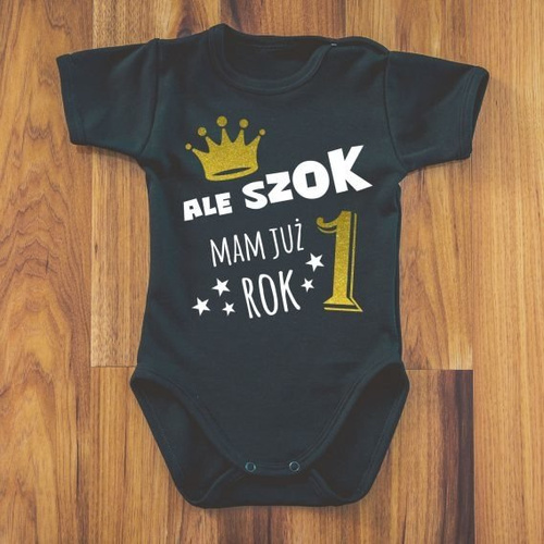 Body krótki rękaw "Ale szok mam już rok!" Moocha białe