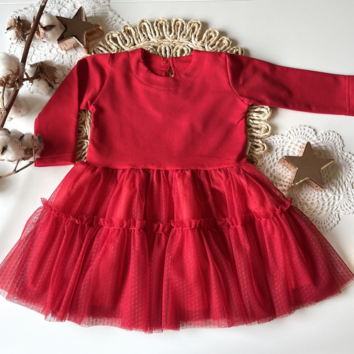 Sukienka z długim rękawem 23SH02 Merry Christmas Mamatti - czerwony