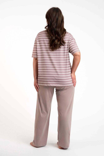 Piżama Damska krótki rękaw, długie spodnie Betty Italian Fashion - cappuccino/druk cappuccino
