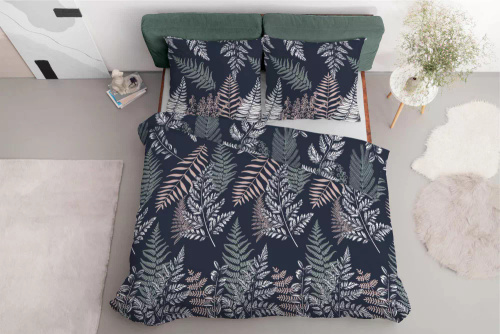 Pościel z mikrofibry liście paproci 5036 A Detexpol granatowy