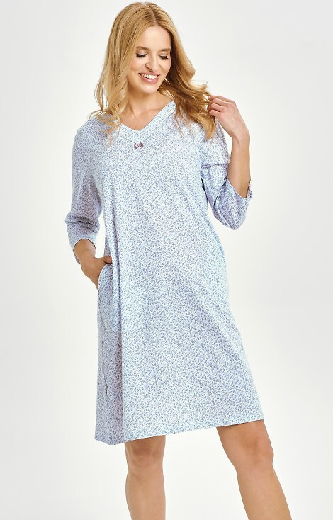 Damska koszula nocna Debora 3449 Taro – bawełna, kieszenie, długi rękaw