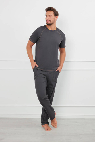 Piżama Męska krótki rękaw, długie spodnie Salomon talian Fashion - grafitowy/miodowy