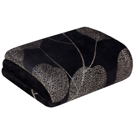 Koc narzuta z mikrofibry z błyszczącym nadrukiem liści Ginko 2 Eurofirany miodowy