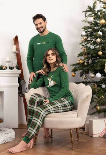 Piżama Damska długi rękaw, długie spodnie Zonda Italian Fashion - zielony/druk