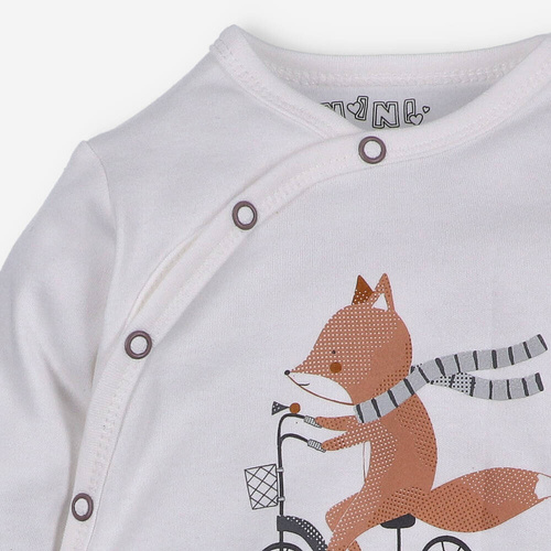 Pajacyk z bawełny organicznej Cute Cars Nini ecru