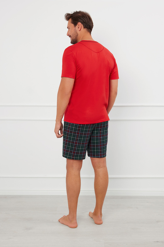 Piżama Męska krótki rękaw, spodenki Fogo talian Fashion - czerwony/druk