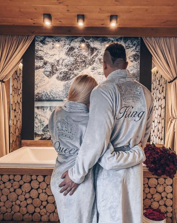 Szlafrok damski polarowy Queen + Korona ByShelly - jasny szary/srebrny