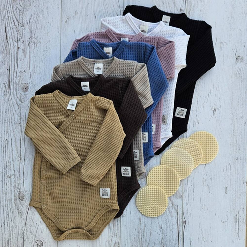 Body baby z długim rękawem  "Natural Waffel" Makoma camel 