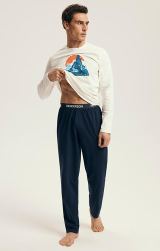 Henderson Loji Core 43475 white – piżama męska z długimi spodniami i nadrukiem