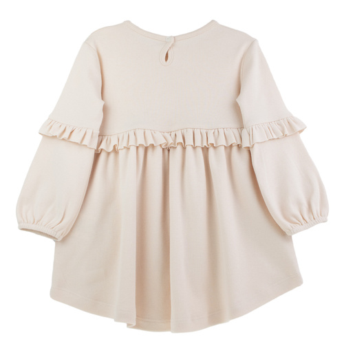 Sukienka Nicol 141973 – beżowa bawełniana, długi rękaw, falbanki